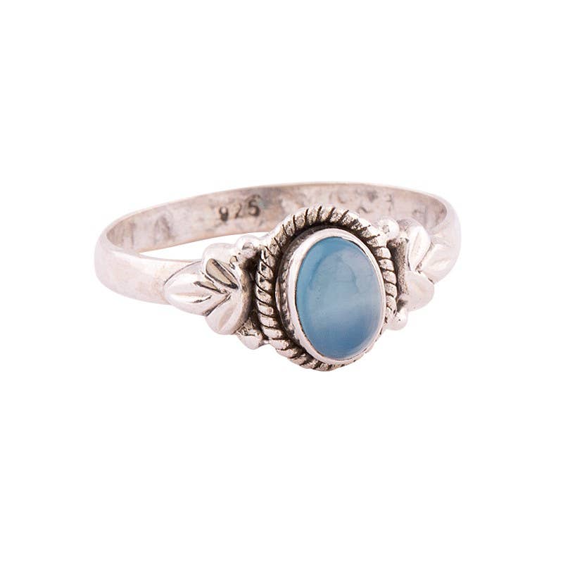STERLING SILVER OVAL LEAF SIDE RING: SIZE 7 / TURQUOISE