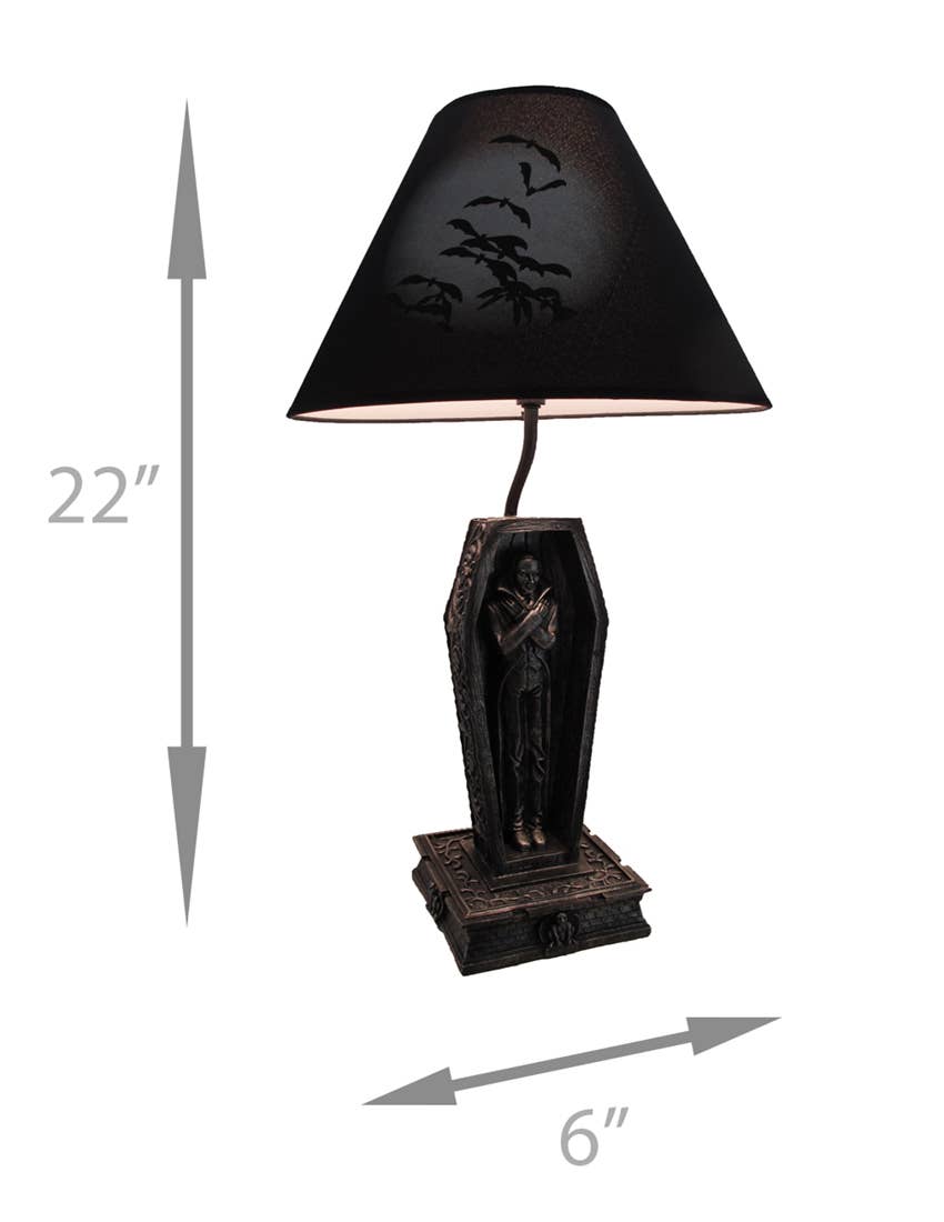 Dark Dawning Vampire in Coffin Black Table Lamp