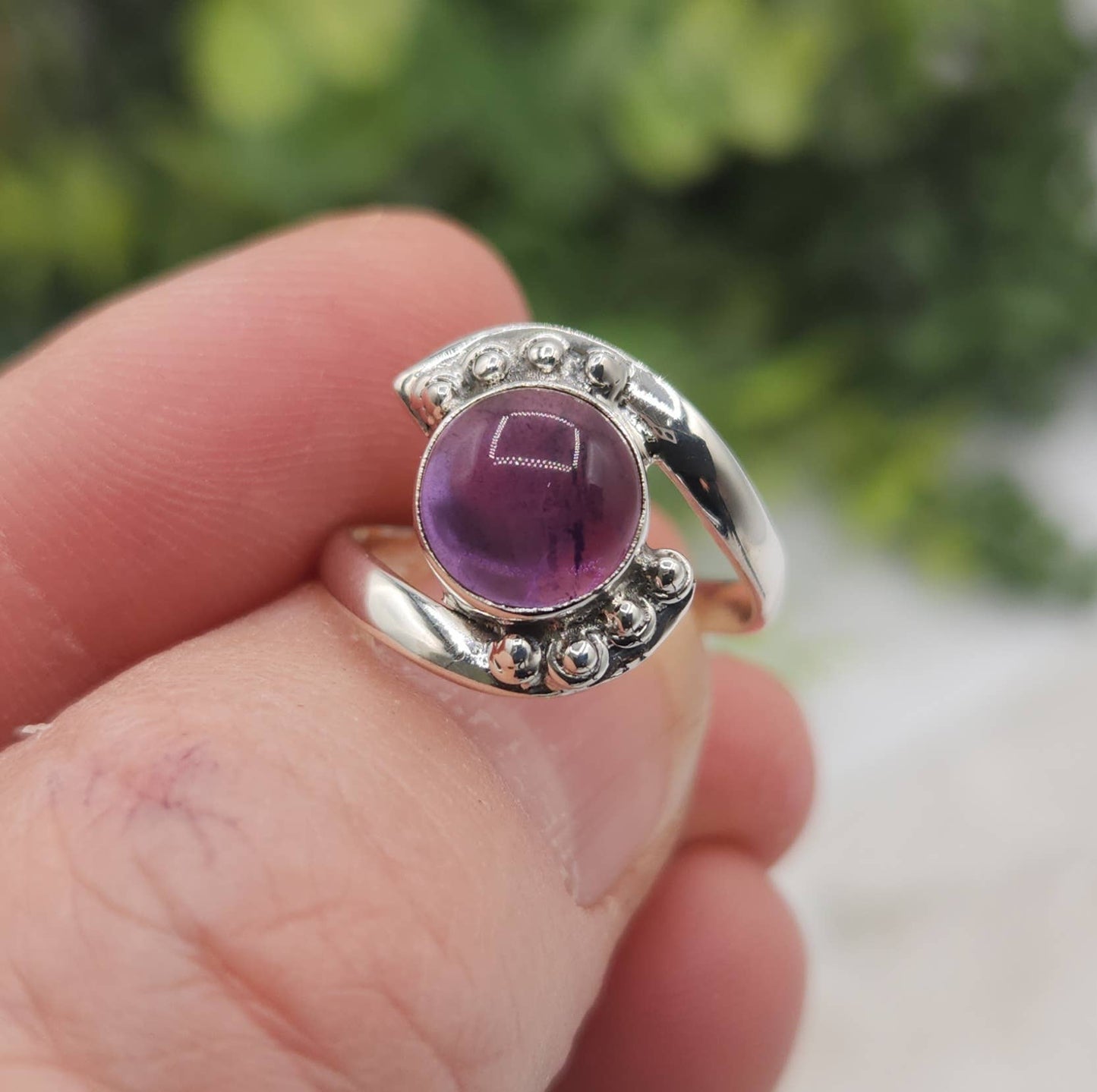 Amethyst Evil Eye Semi-Precious Gemstone 925 Silver Ring: 9