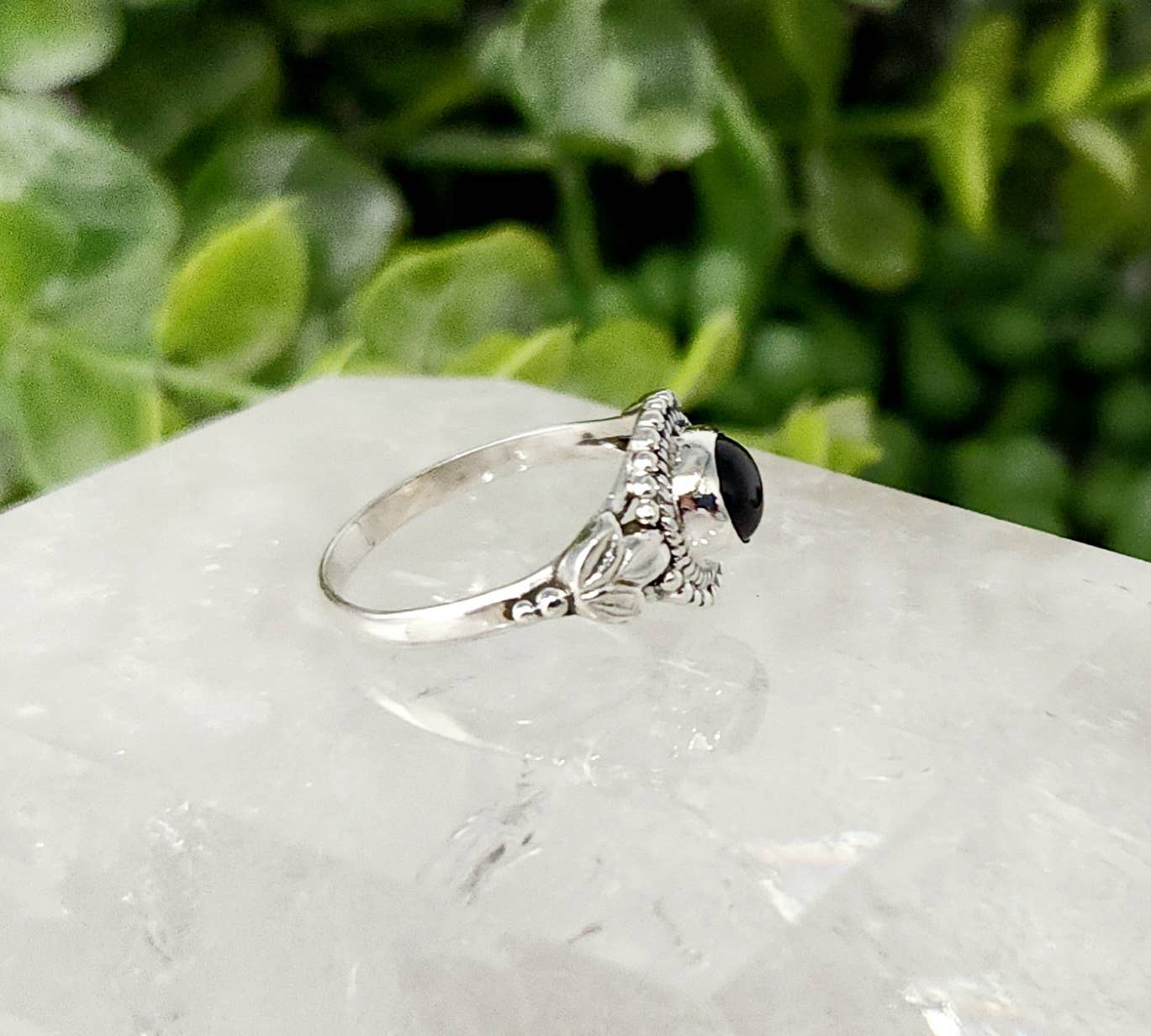 Black Onyx Semi-Precious Gemstone Ring-Sterling Silver/.925 : 9