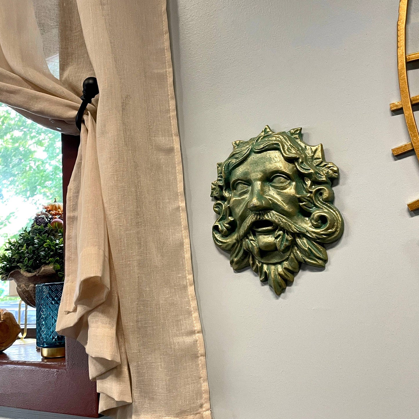 Cast Iron Verdigris Green Man Wall Decor