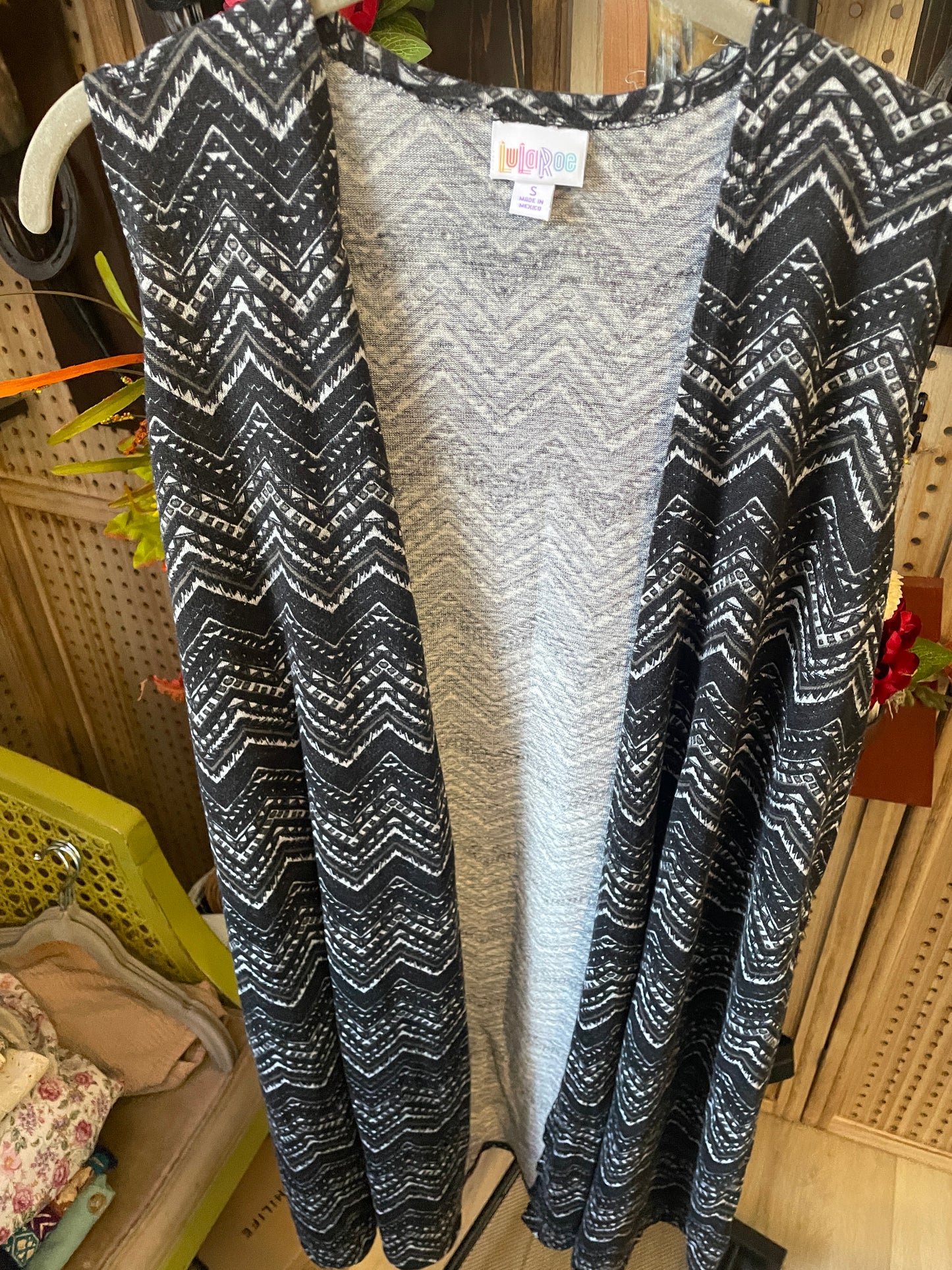 Lula Roe black/white long vest