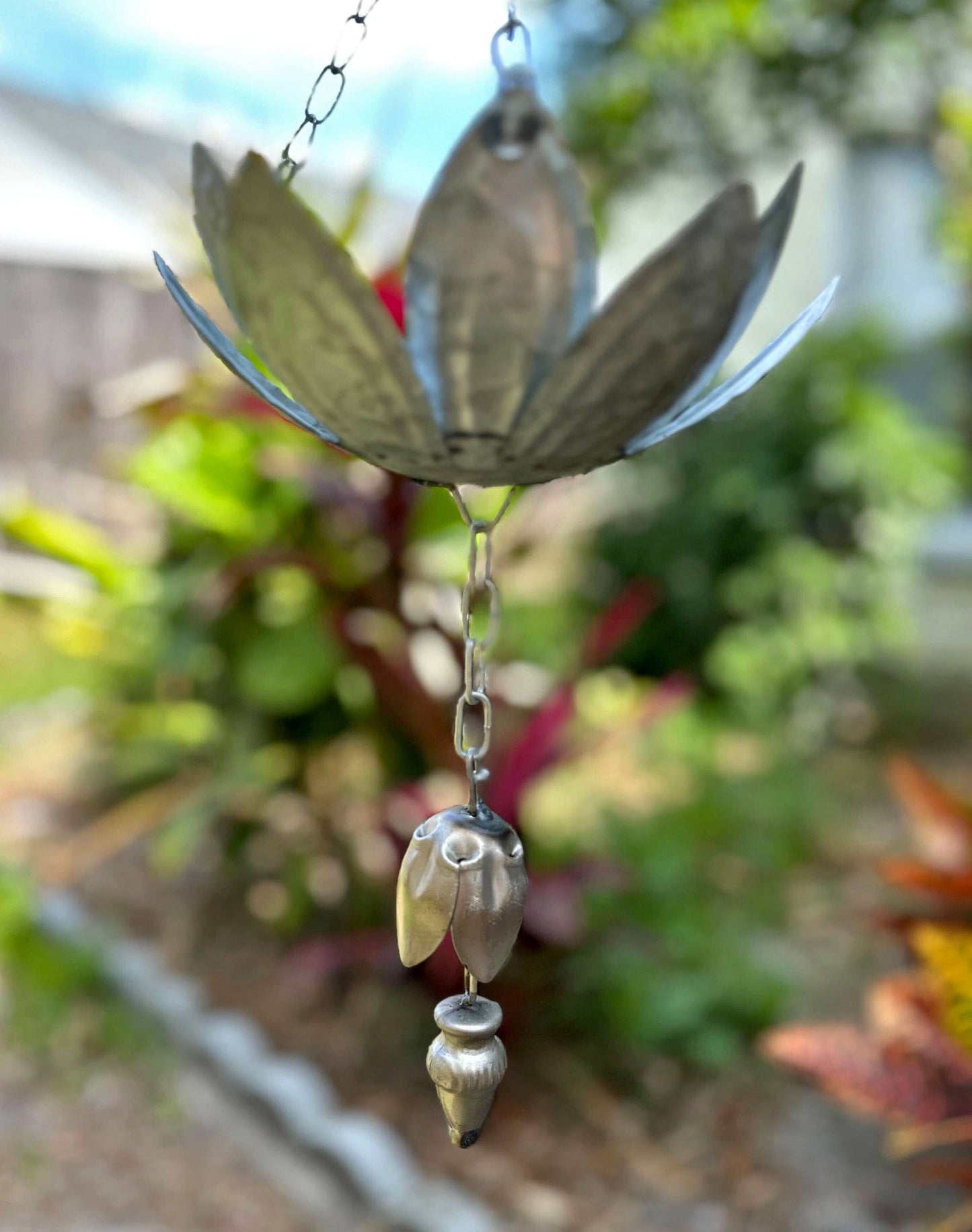 70 Inch Galvanized Metal Flower Rain Chain Downspout Accent