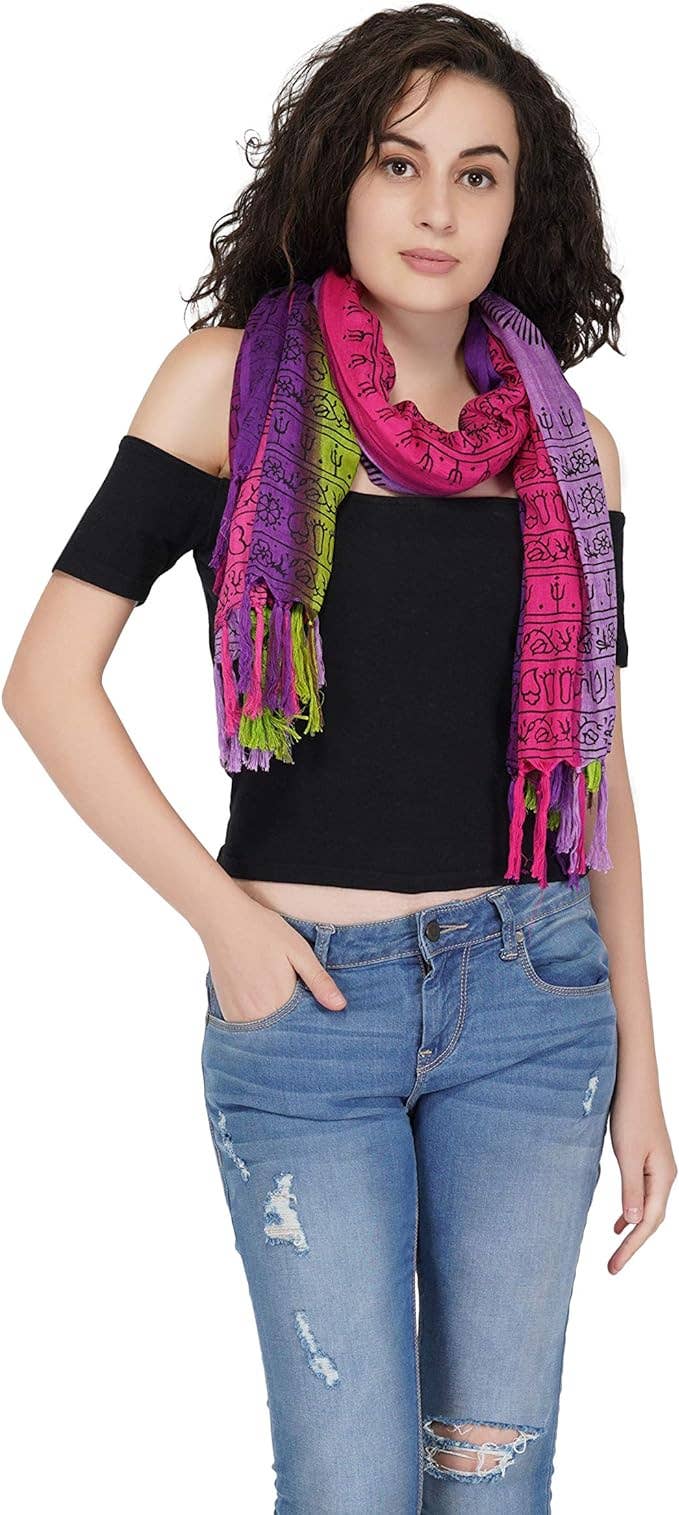 OM Mantra Scarf Block Print Ombre Tie Dye Prayer Shawl