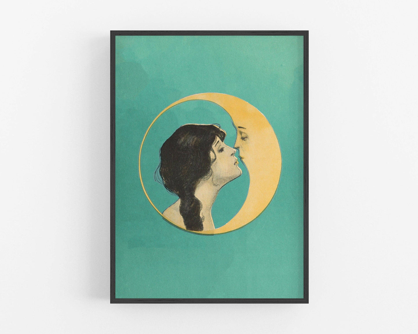 Woman kissing the moon | Vintage love and Valentine | Antiqu: 5x7 Inches
