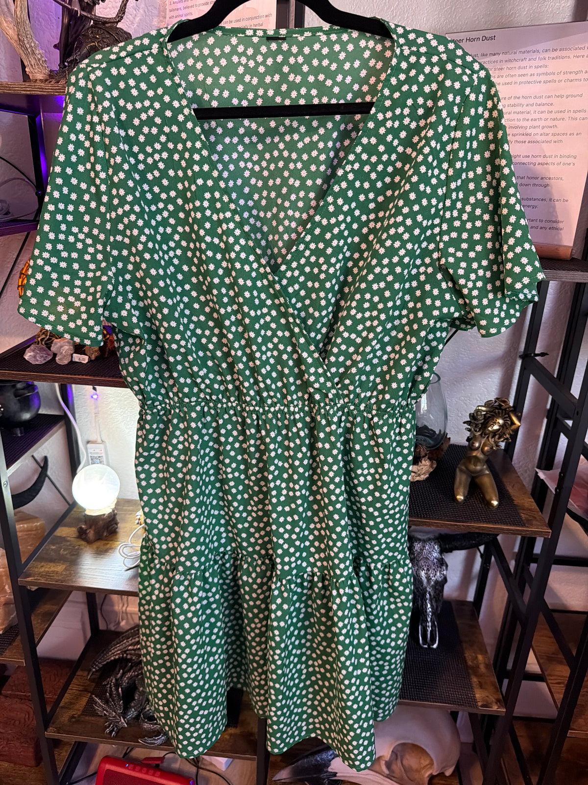 Green dress with white flowers