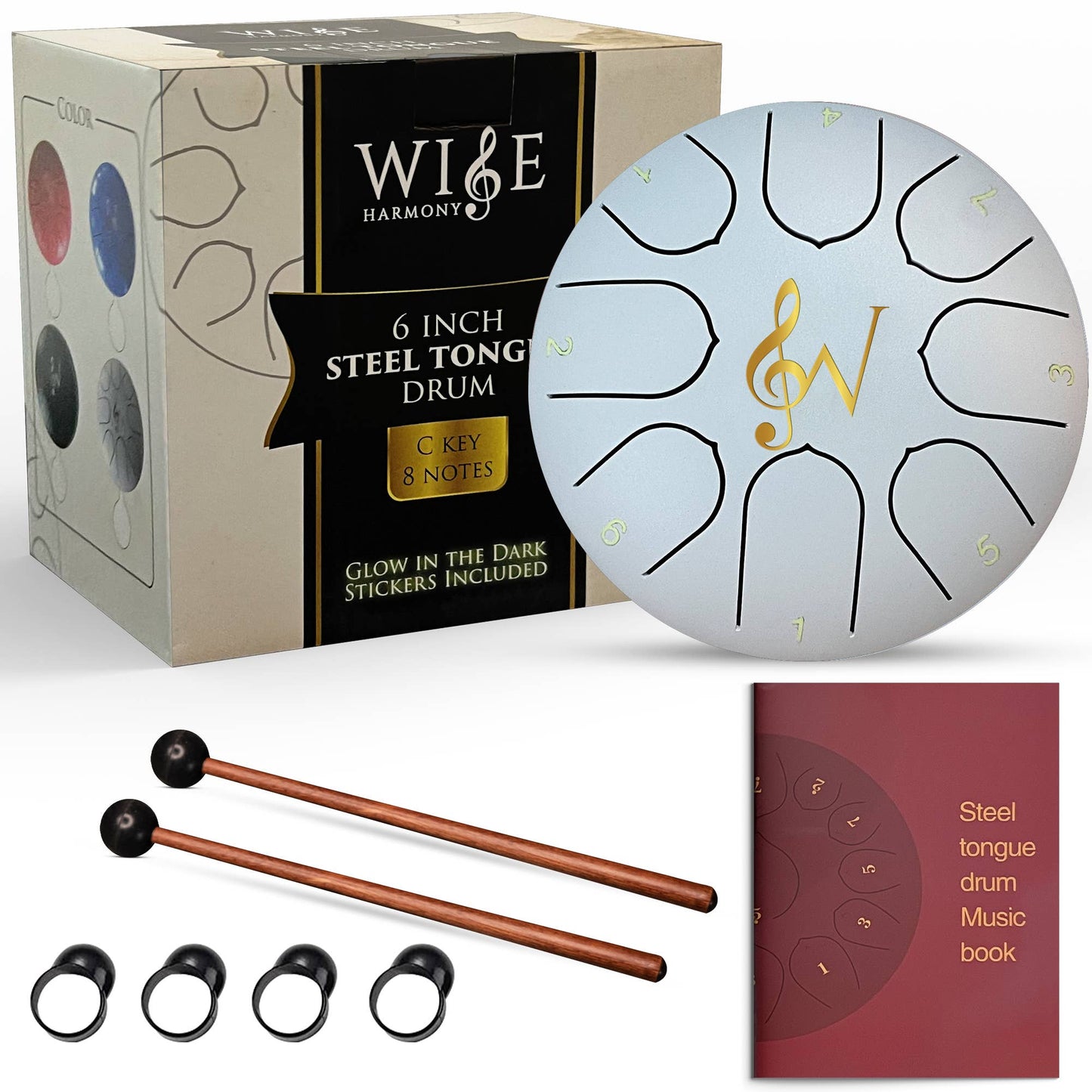 6-Inch 8-Notes Steel Tongue Relaxing Meditation Rain Drum: Black