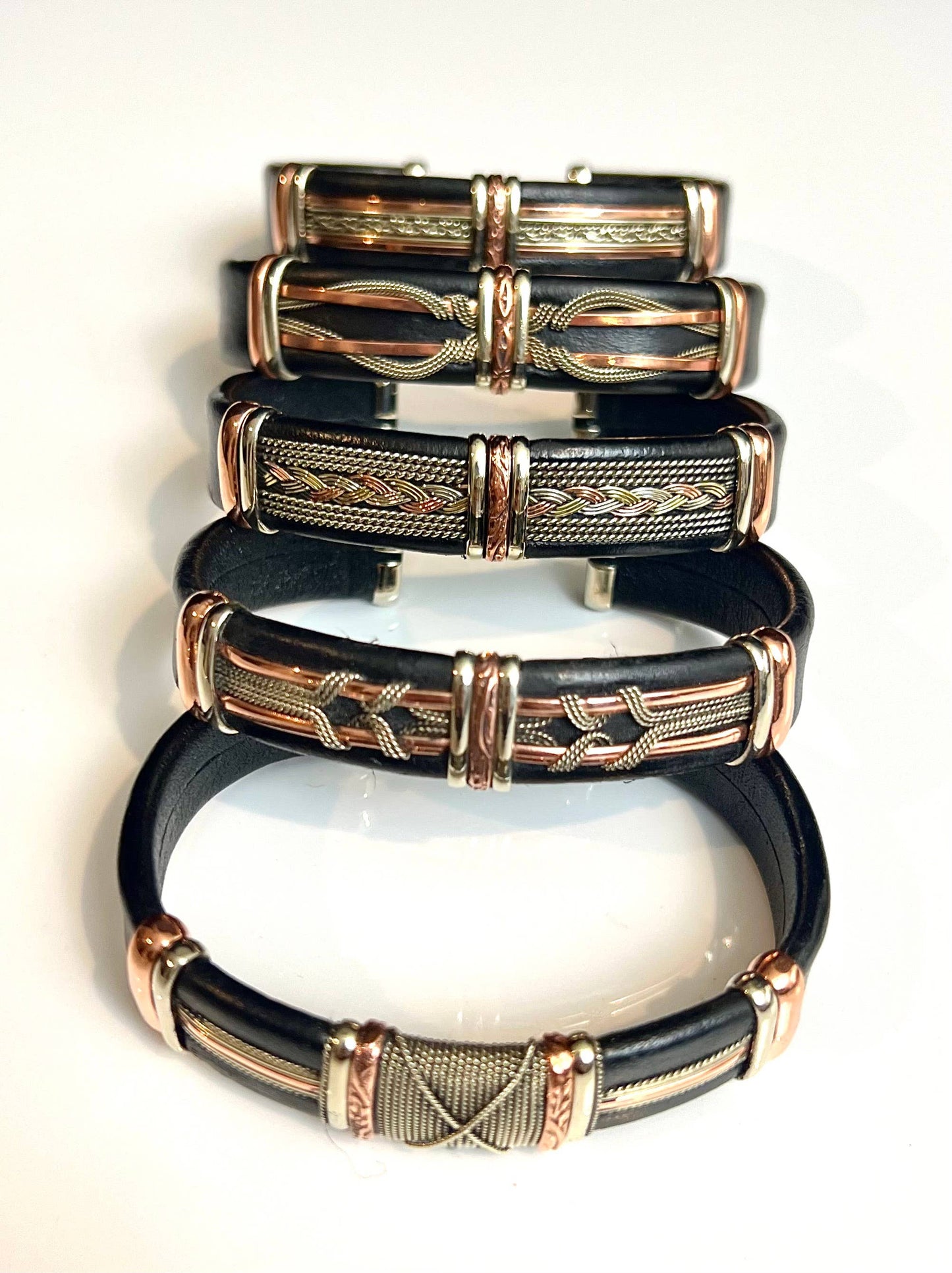 Large Black Leather Adjustable Cuff Bracelets for Men