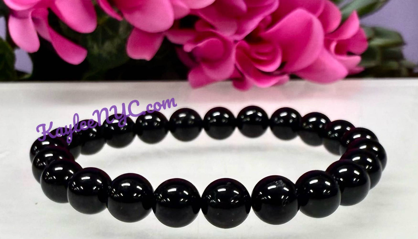 Natural Black Tourmaline 8mm Crystal Stretch Bracelet 7.5"