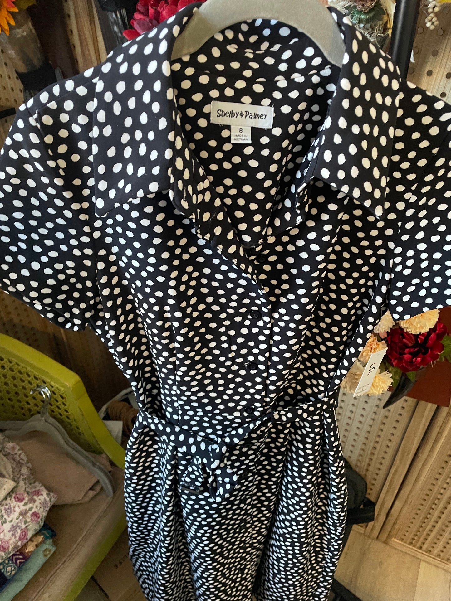 Shelby & Palmer black/polkadot dress with belt