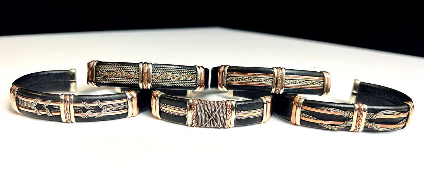Large Black Leather Adjustable Cuff Bracelets for Men