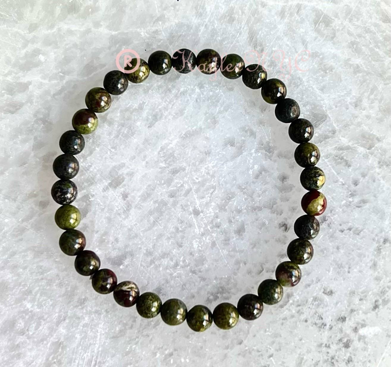 Natural Dragon Bloodstone 6mm Crystal Stretch Bracelet 7.5"