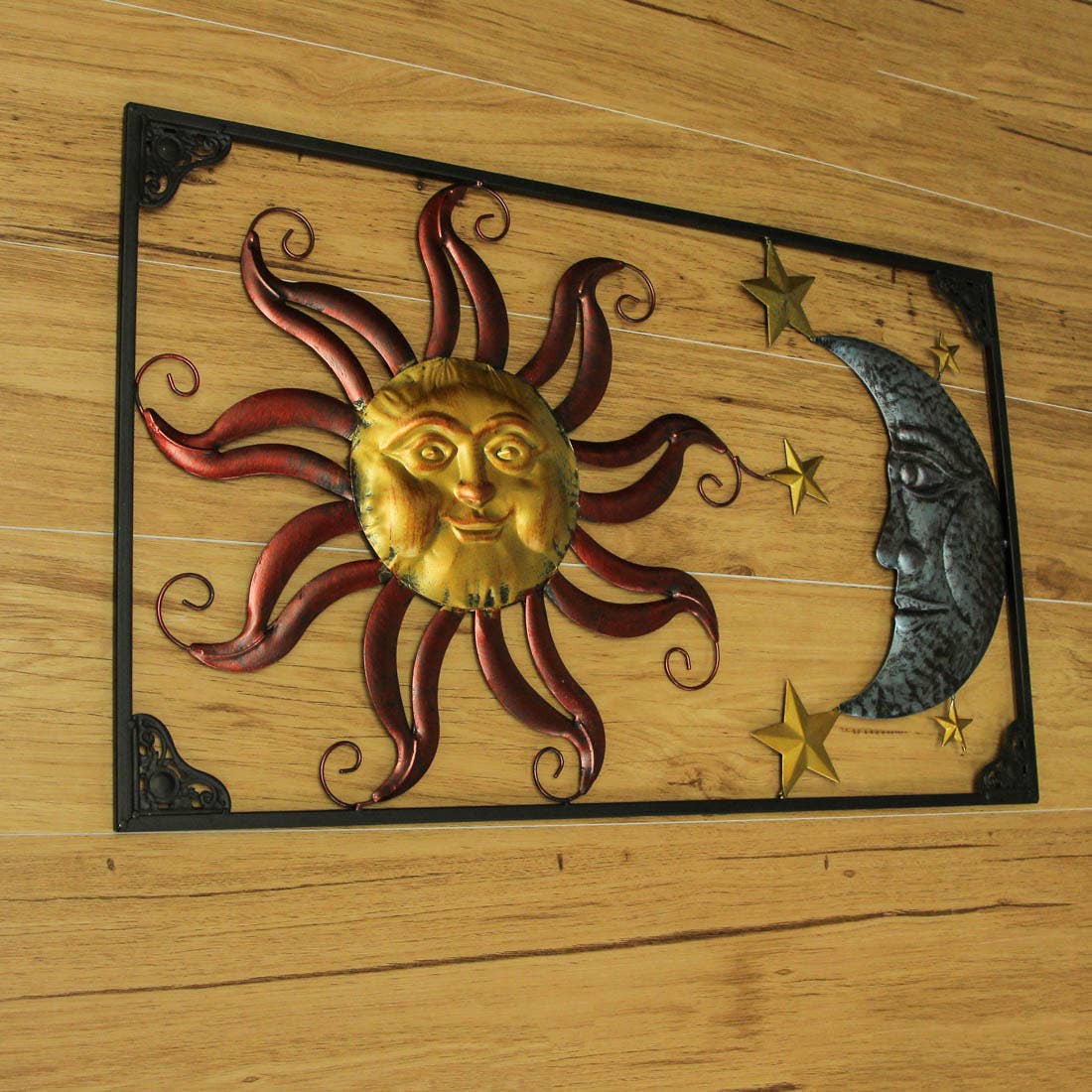 Tri-Tone Sun Moon & Stars Indoor/Outdoor Metal Wall Art