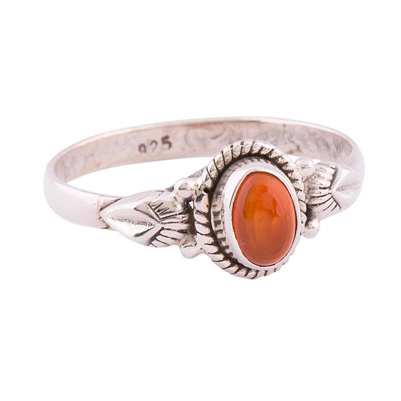 STERLING SILVER OVAL LEAF SIDE RING: SIZE 7 / TURQUOISE
