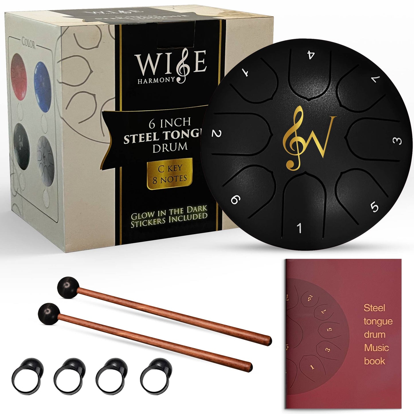 6-Inch 8-Notes Steel Tongue Relaxing Meditation Rain Drum: Black