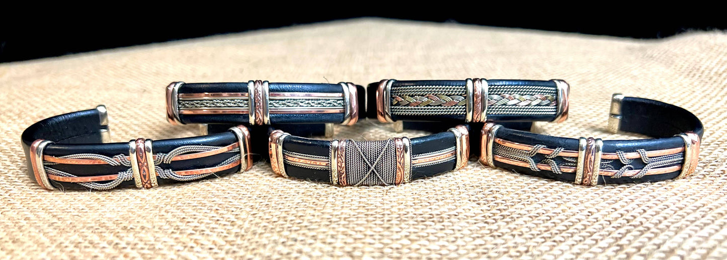 Large Black Leather Adjustable Cuff Bracelets for Men