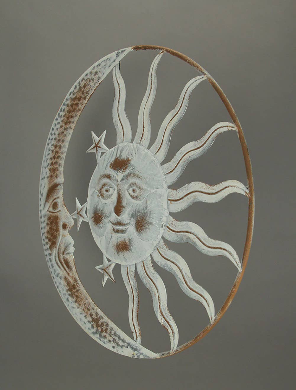 20 Inch Sun Moon and Stars Metal White Wall Hanging