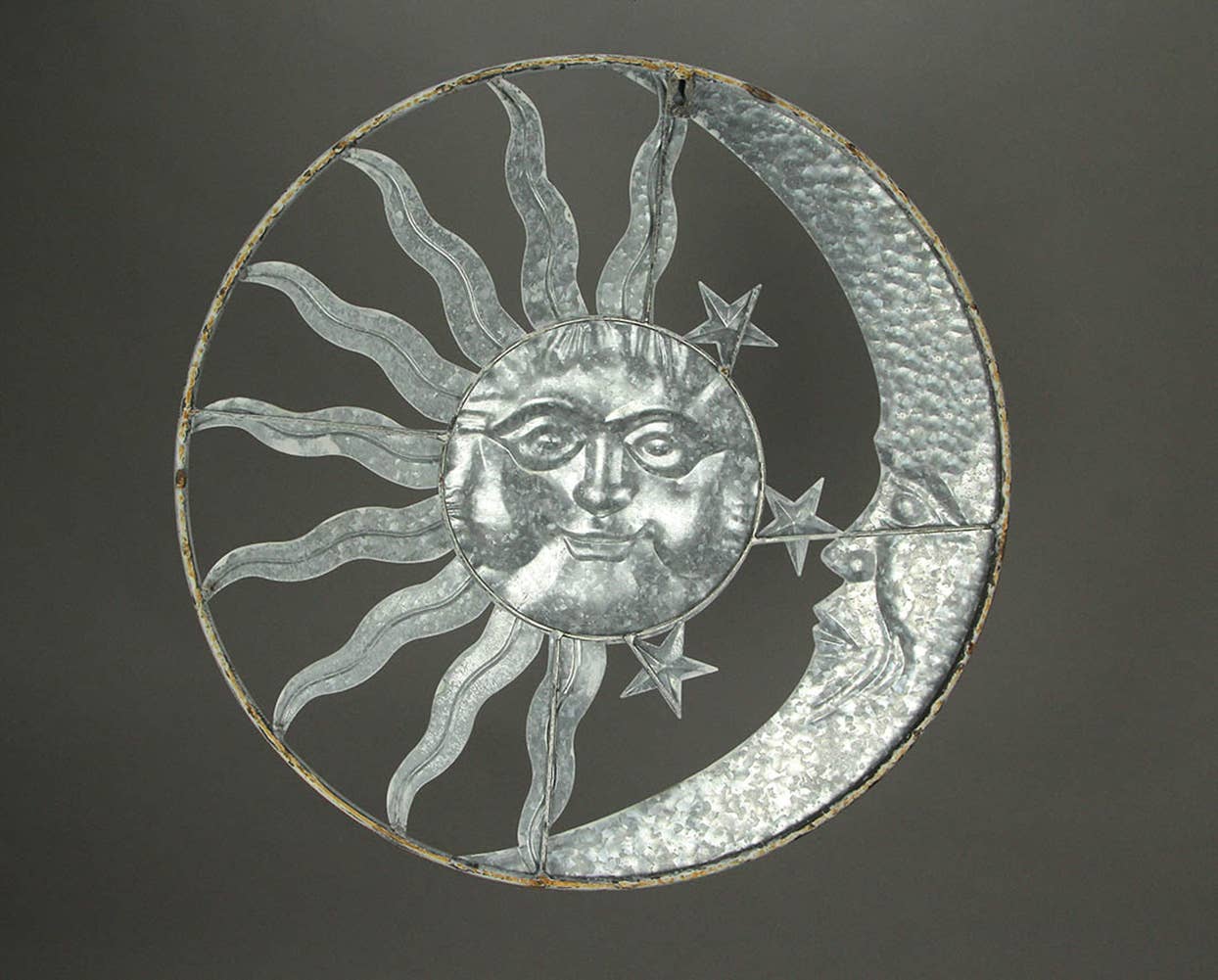 20 Inch Sun Moon and Stars Metal White Wall Hanging