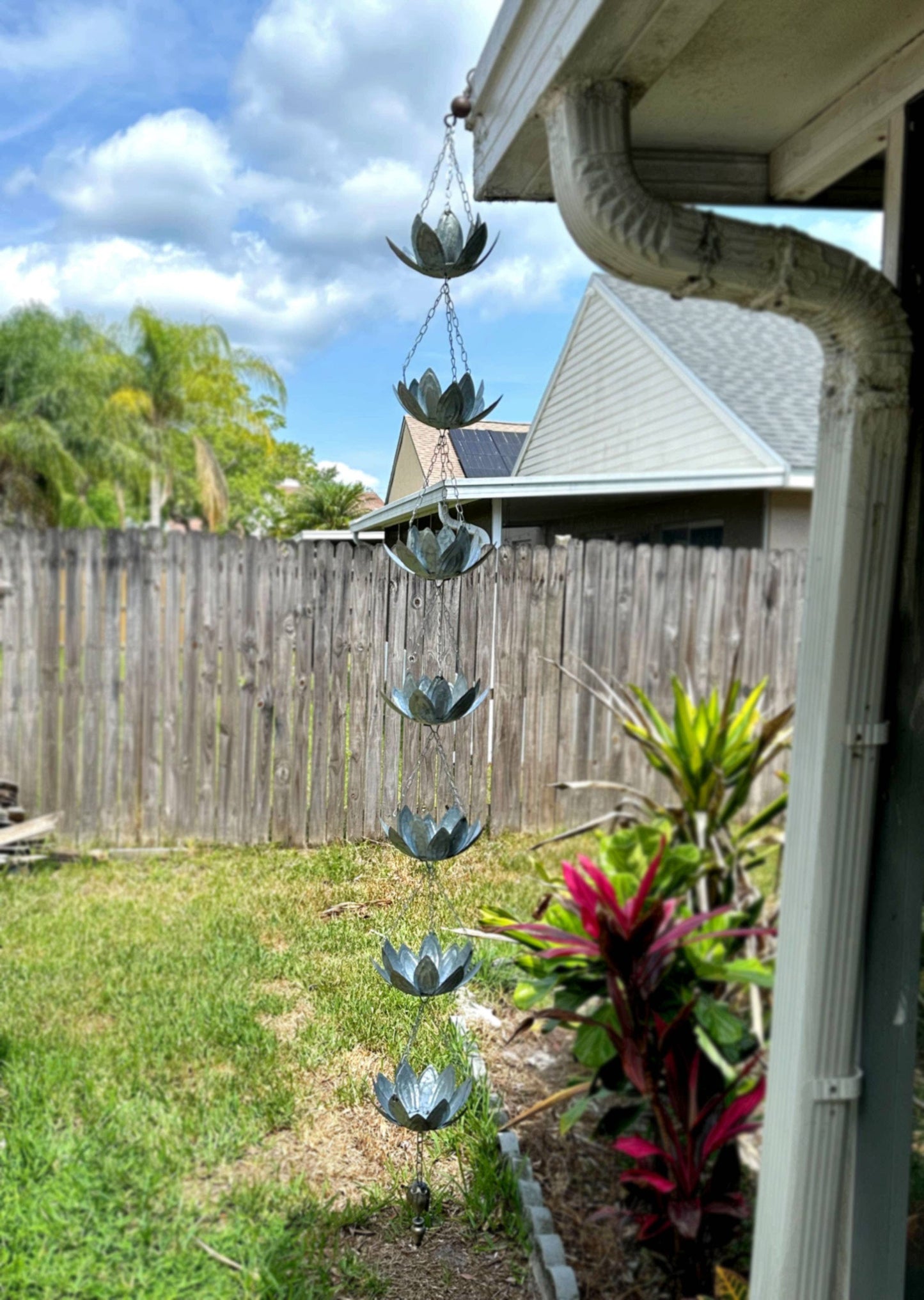 70 Inch Galvanized Metal Flower Rain Chain Downspout Accent