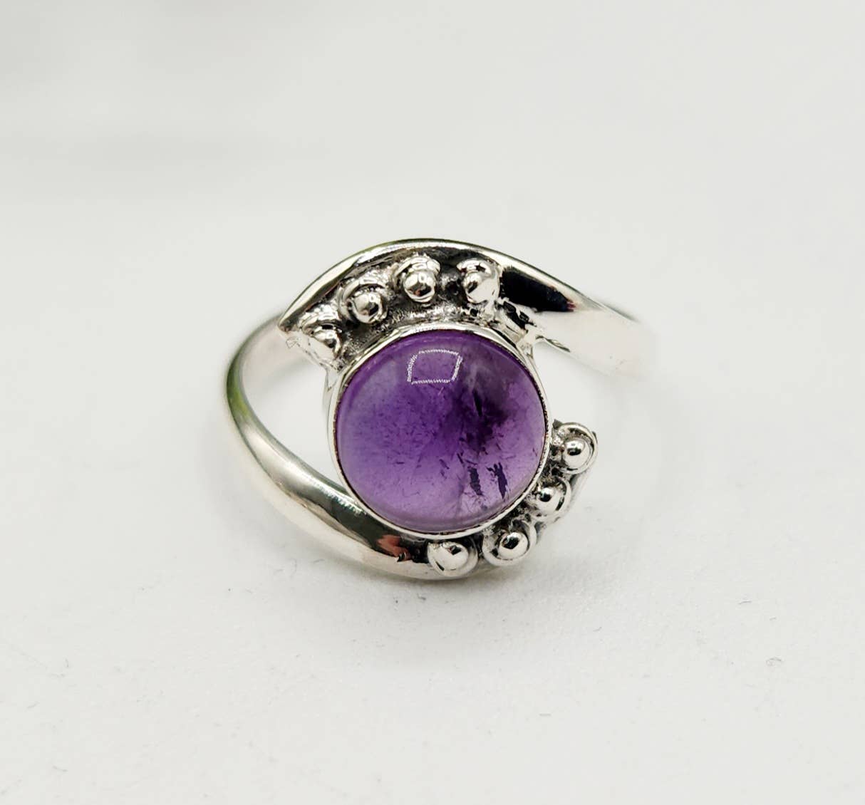 Amethyst Evil Eye Semi-Precious Gemstone 925 Silver Ring: 9