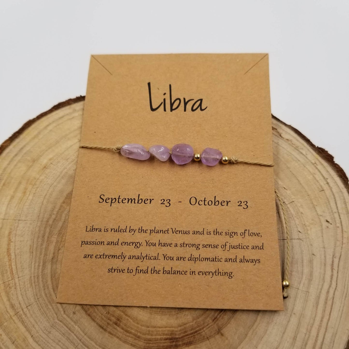 Natural Stone Handwoven Constellation Bracelet with Card: Pisces