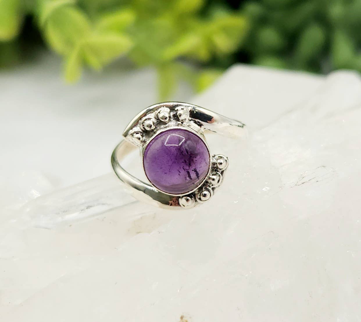 Amethyst Evil Eye Semi-Precious Gemstone 925 Silver Ring: 9