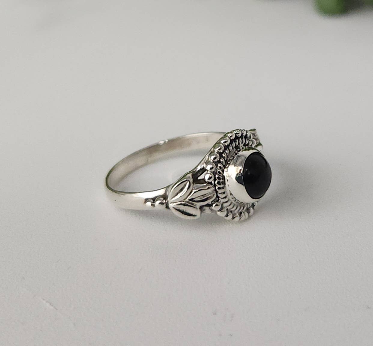 Black Onyx Semi-Precious Gemstone Ring-Sterling Silver/.925 : 9