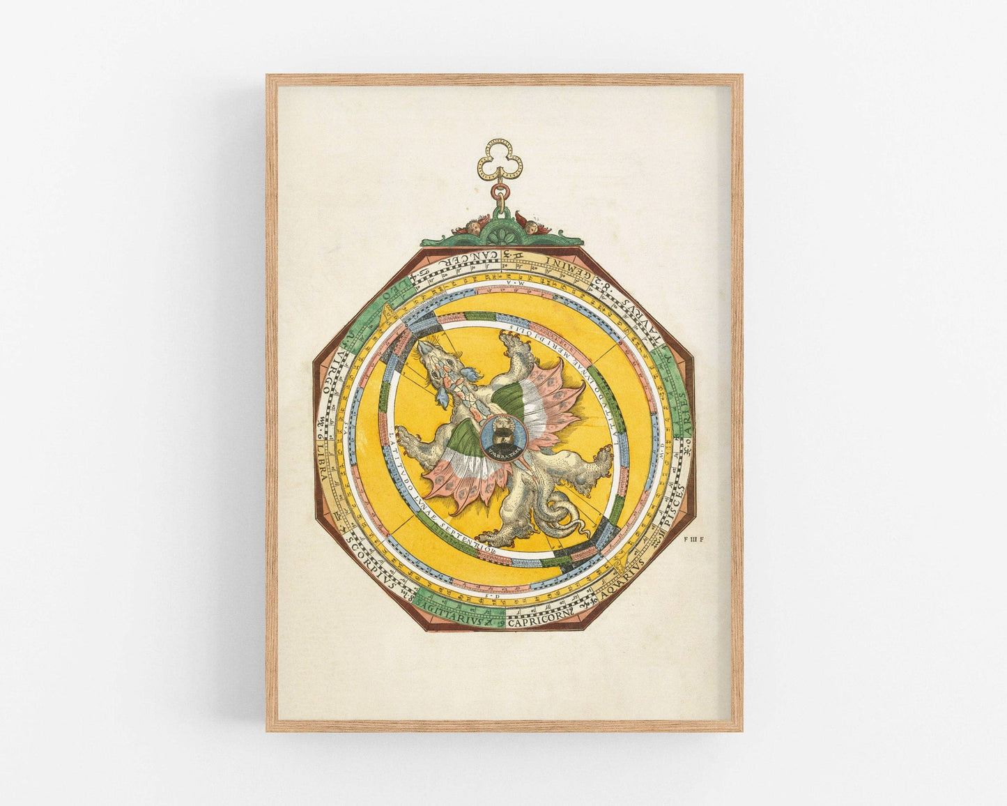 16th Century Astrolabe Antique Astronomy Print with Dragon: 11x14 Inches
