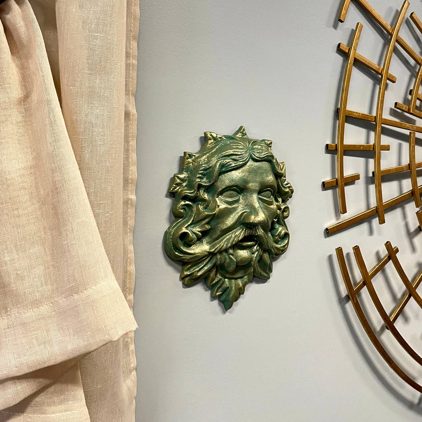 Cast Iron Verdigris Green Man Wall Decor