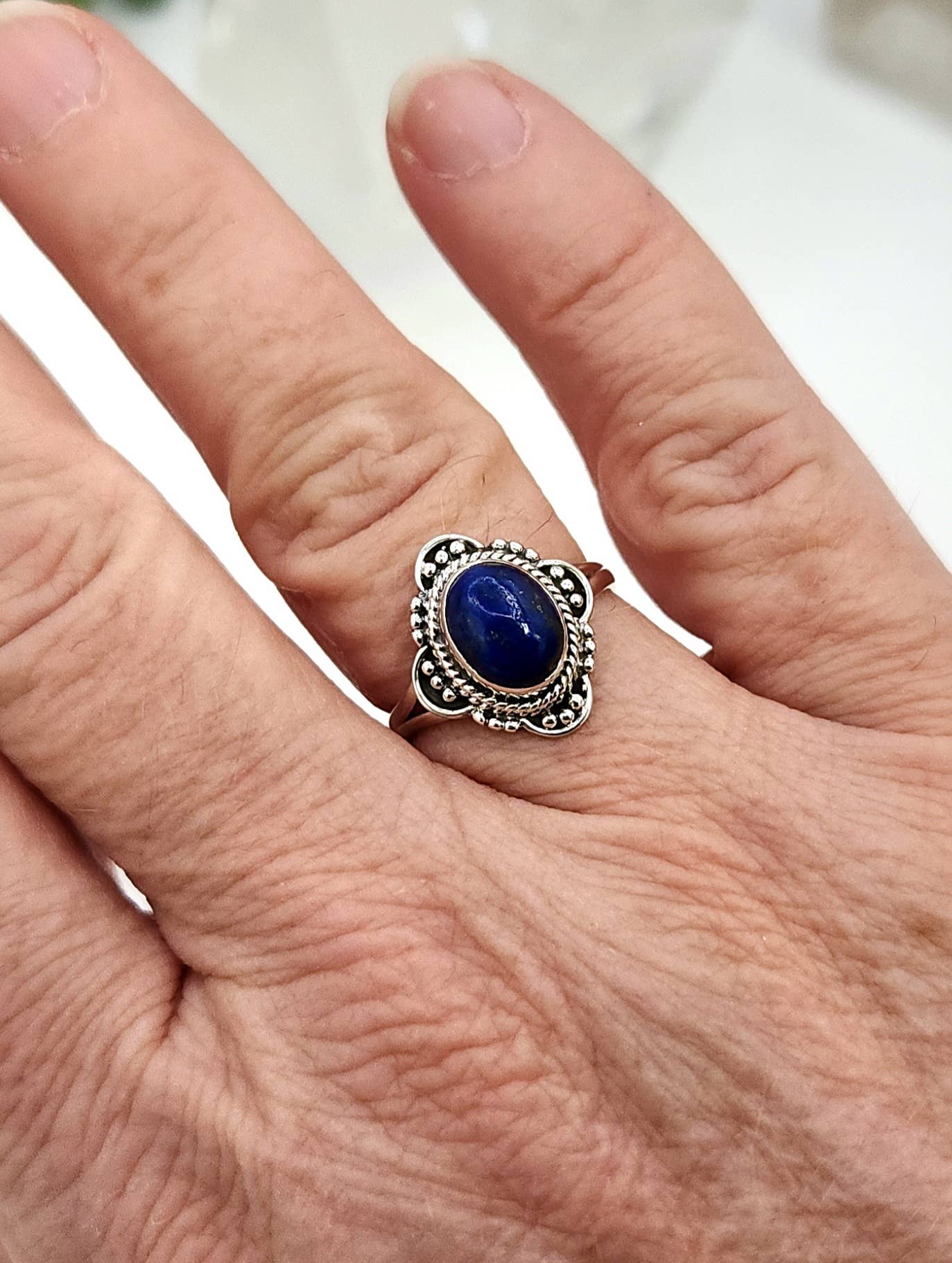 Lapis Lazulli Gemstone (8 x 10mm)Sterling Silver (925) -Ring: 9