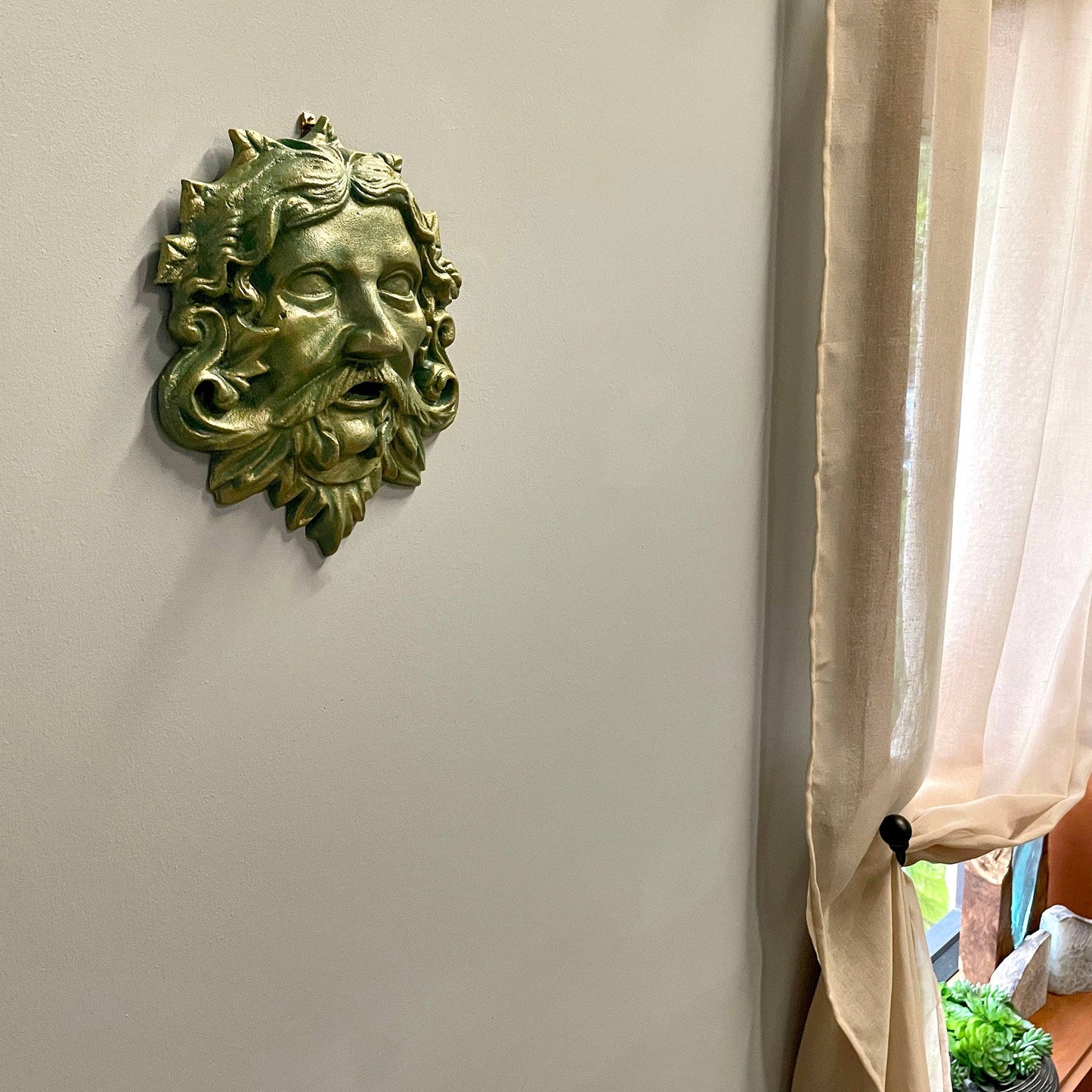 Cast Iron Verdigris Green Man Wall Decor