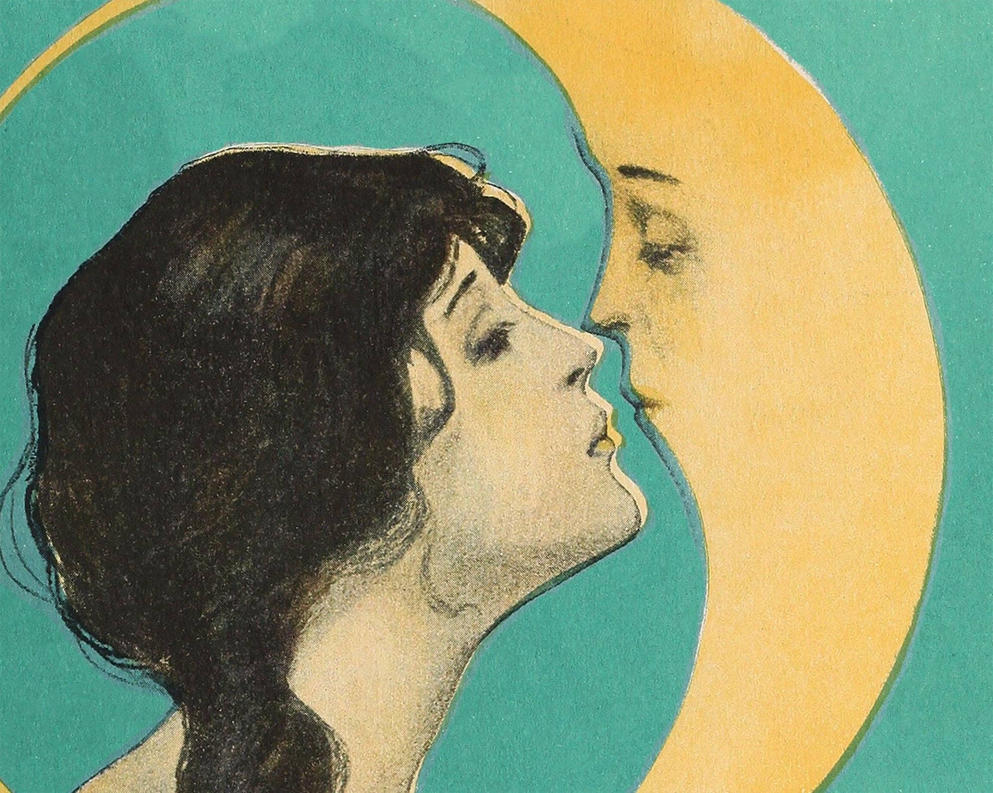 Woman kissing the moon | Vintage love and Valentine | Antiqu: 5x7 Inches