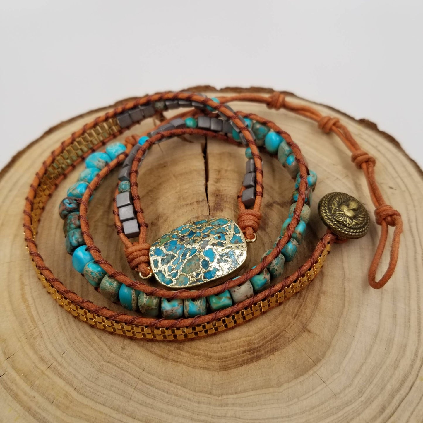Handwoven Natural Turquoise Stacked Bracelet
