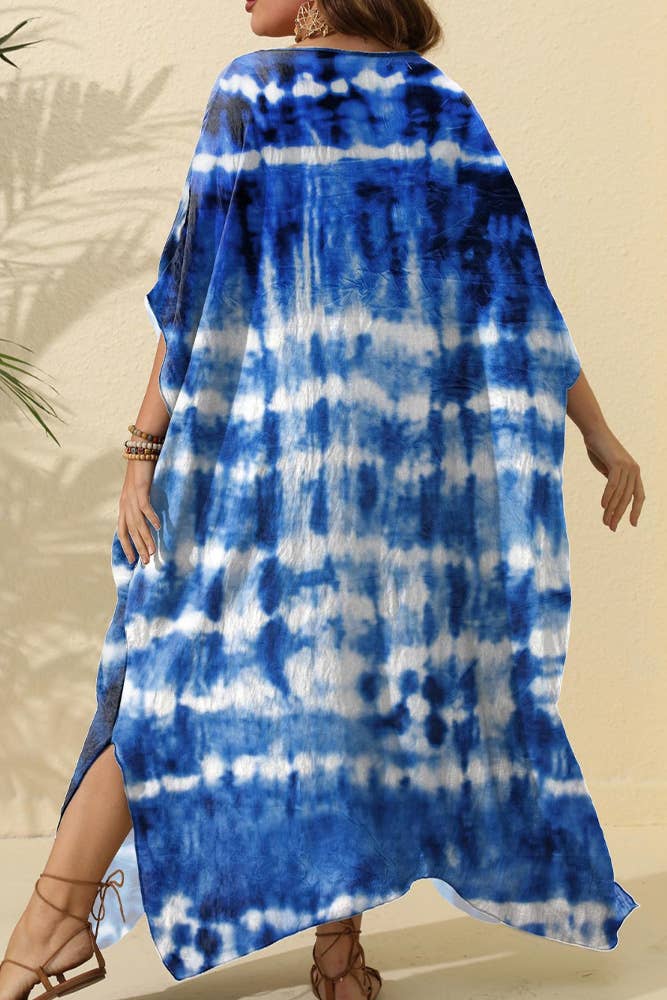 Split Tie Dye Beach Dress OYM110: Blue / One Size