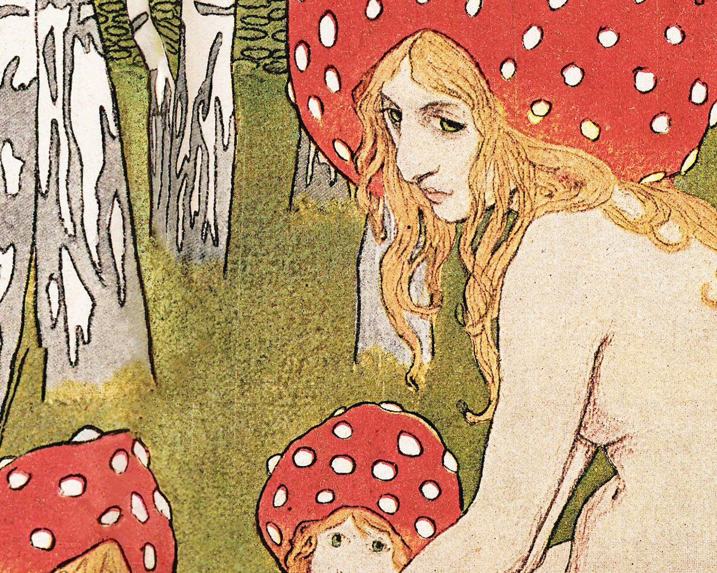 Vintage Mother Nature fine art print | Mother Mushroom and her children | Antique woodland wall art | Fairytale painting | Magical forest: 8x10 Inches