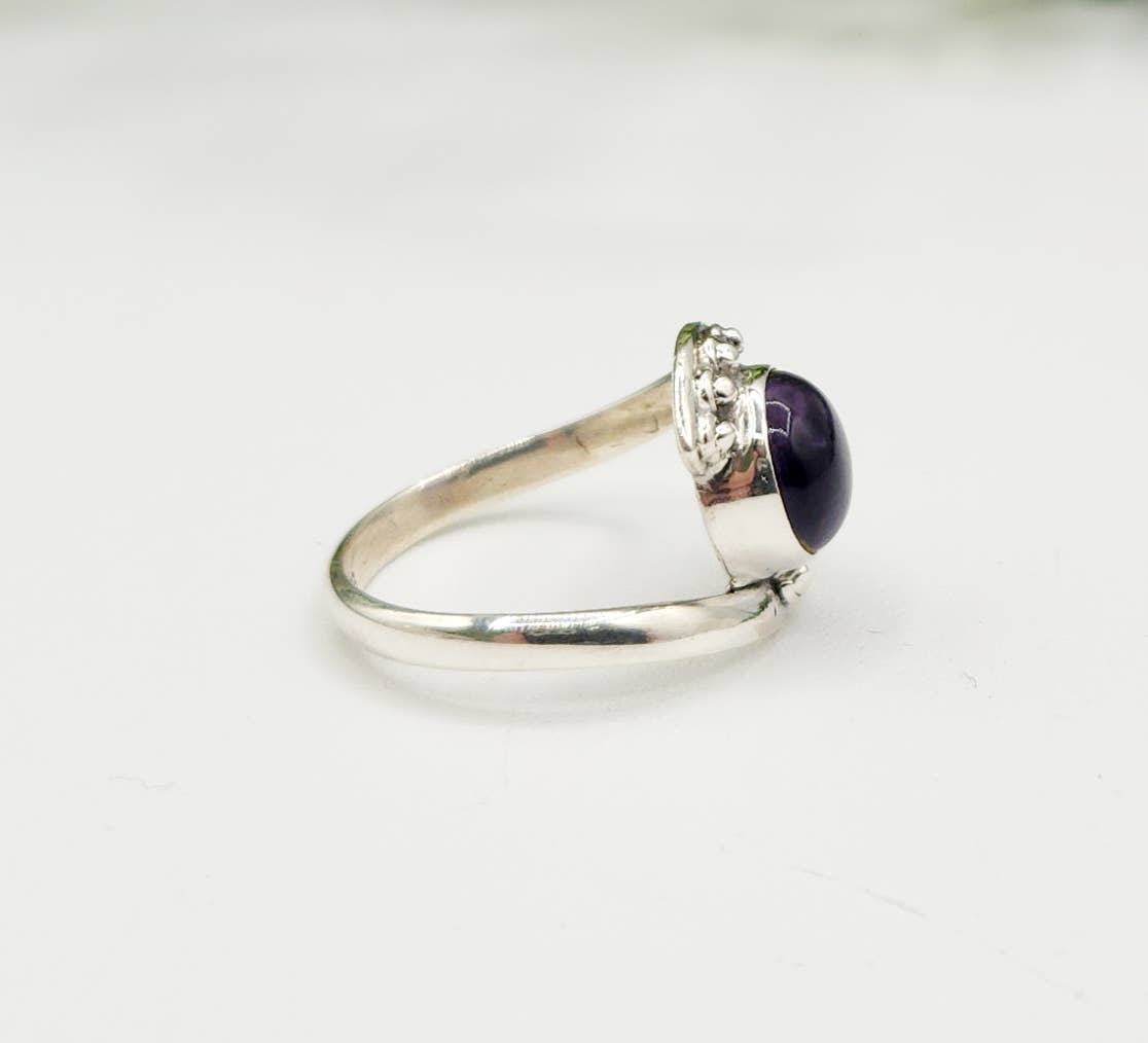Amethyst Evil Eye Semi-Precious Gemstone 925 Silver Ring: 9