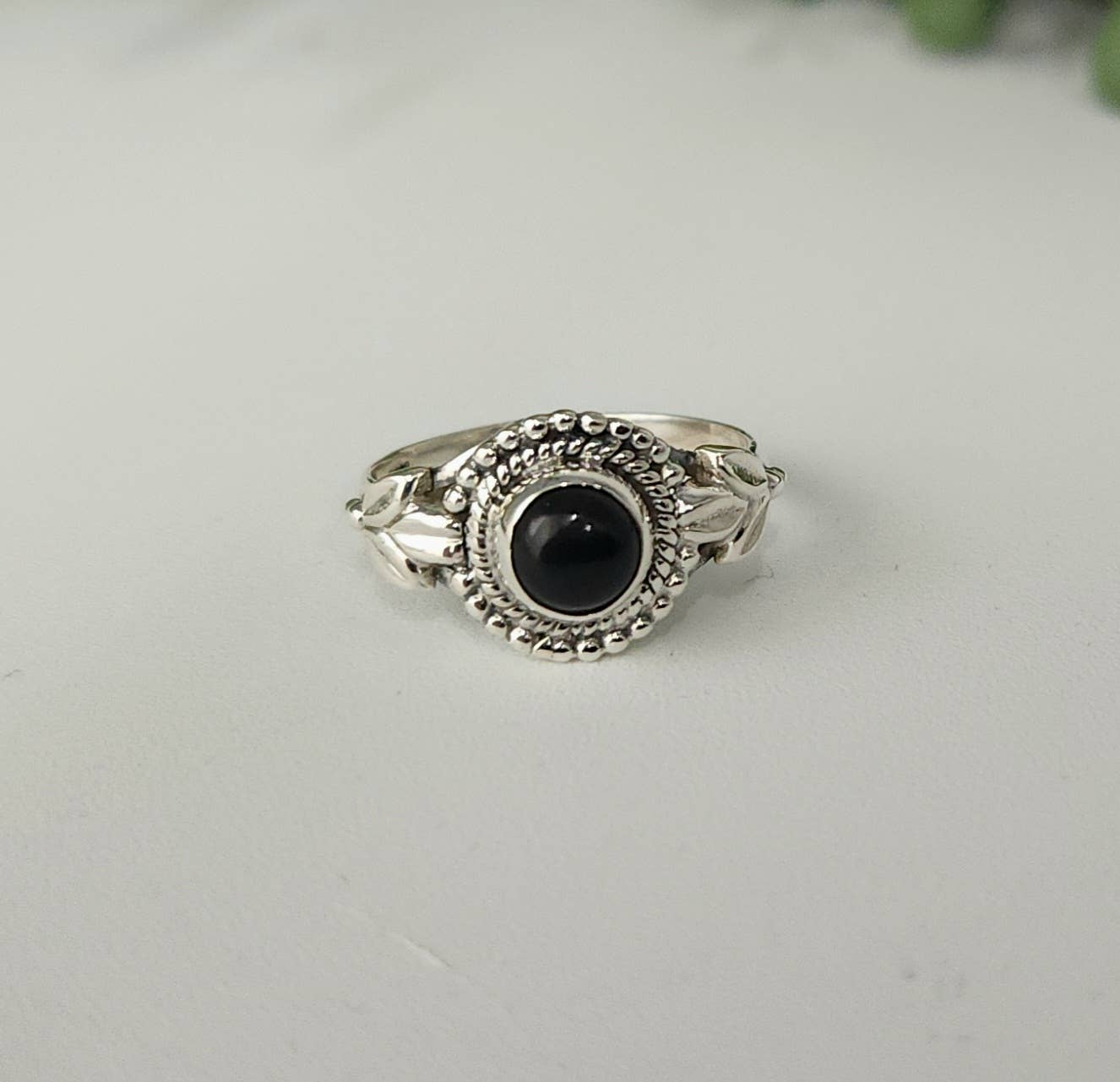 Black Onyx Semi-Precious Gemstone Ring-Sterling Silver/.925 : 9