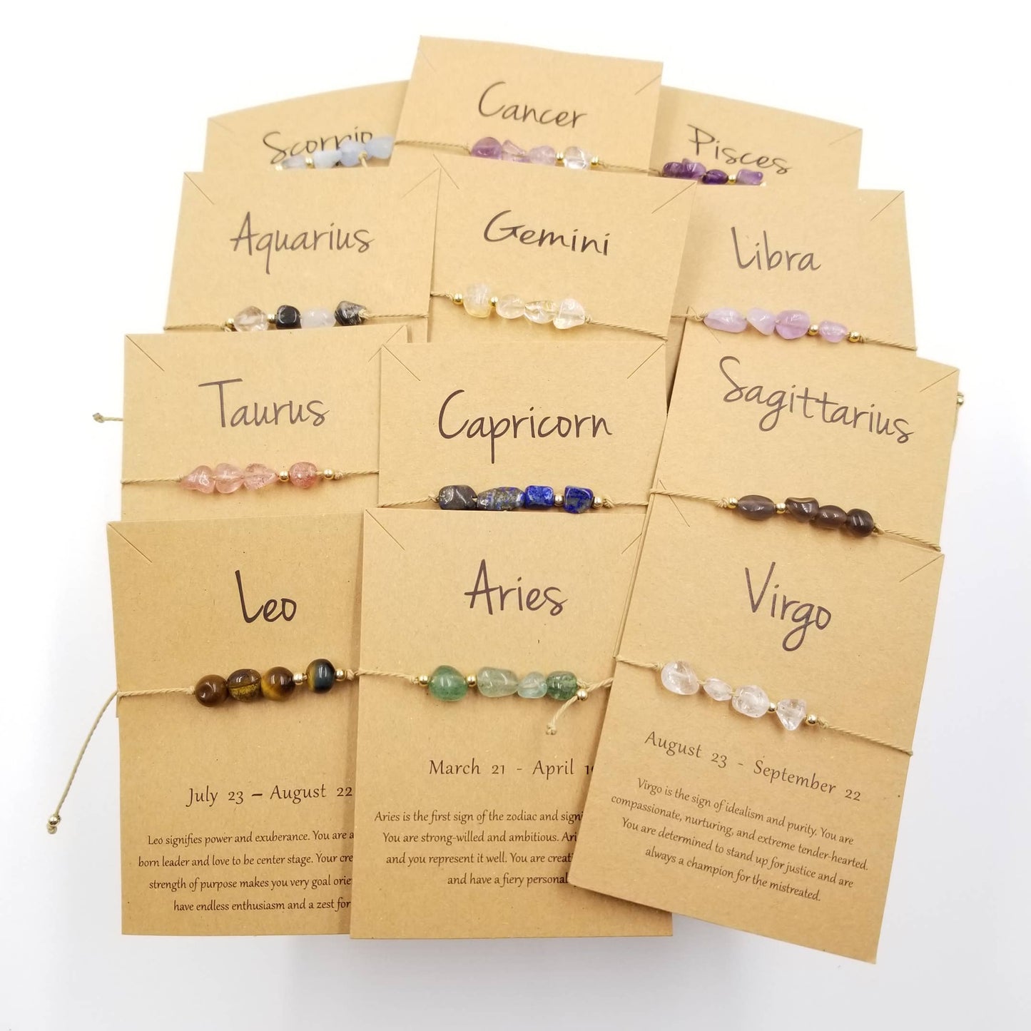 Natural Stone Handwoven Constellation Bracelet with Card: Virgo