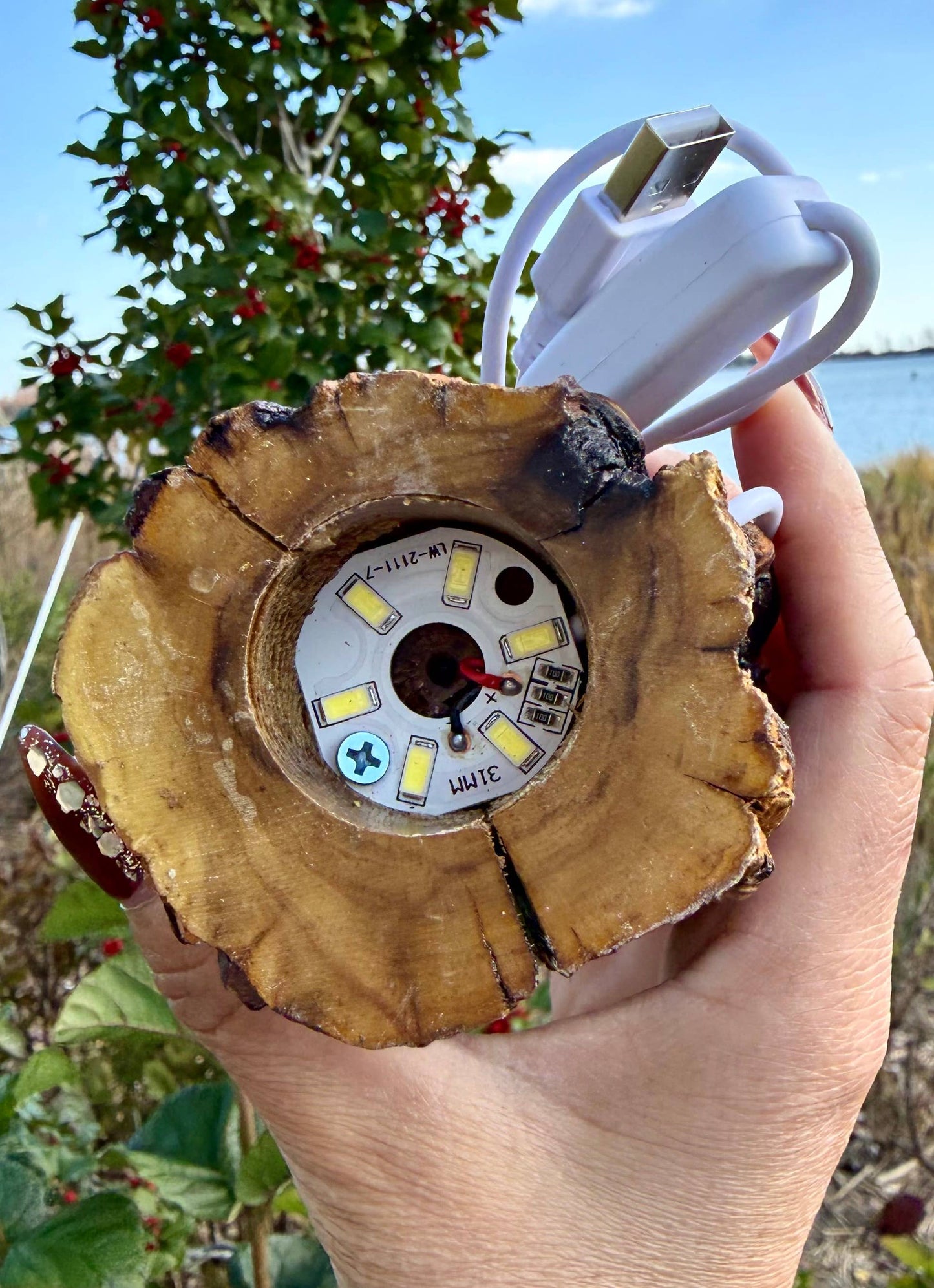 USB powered Wooden LED light stand