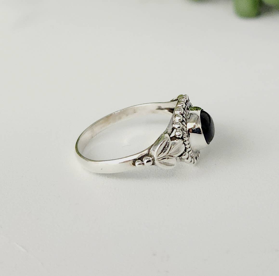 Black Onyx Semi-Precious Gemstone Ring-Sterling Silver/.925 : 9