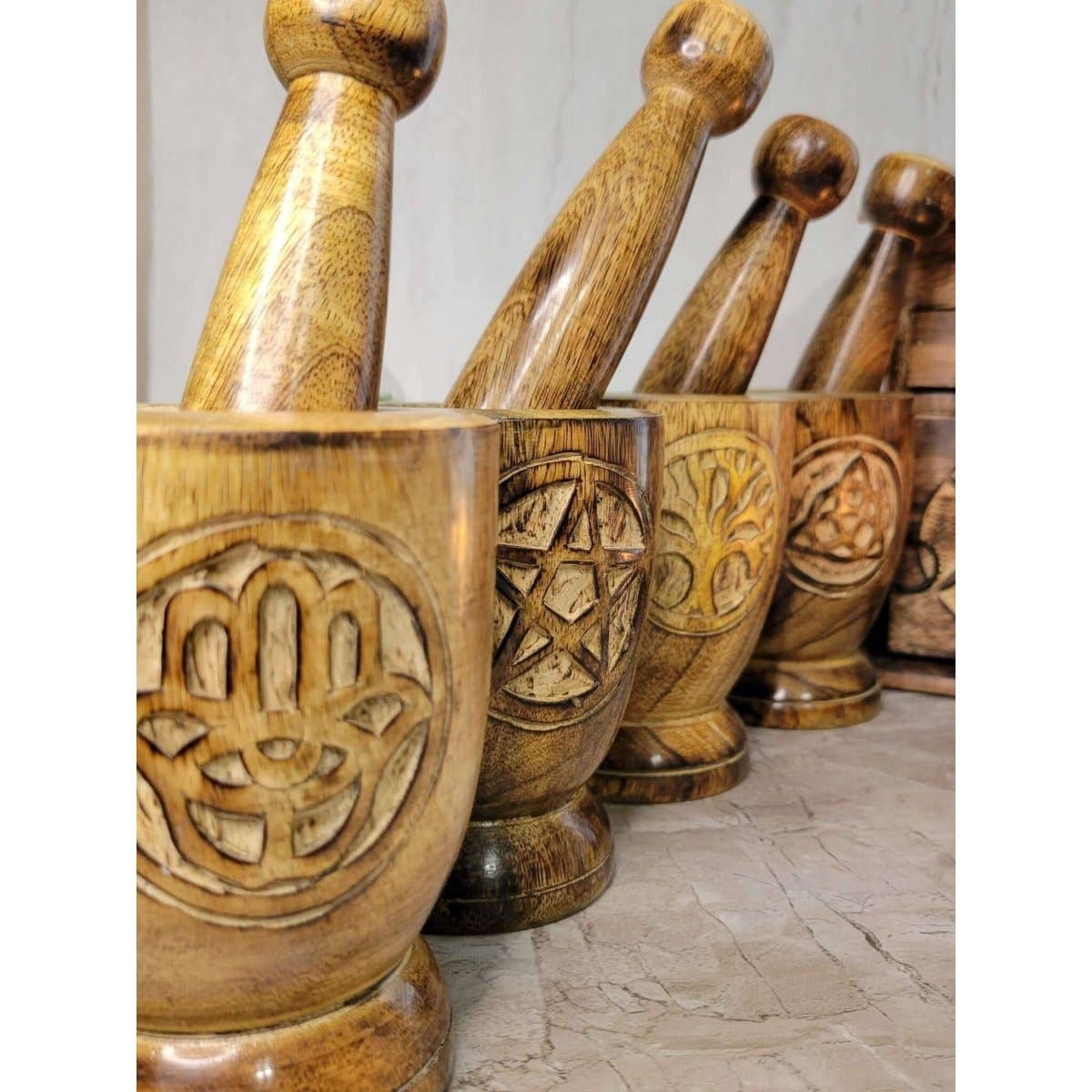 Witch's Wooden Mortar & Pestle; Tree of Life