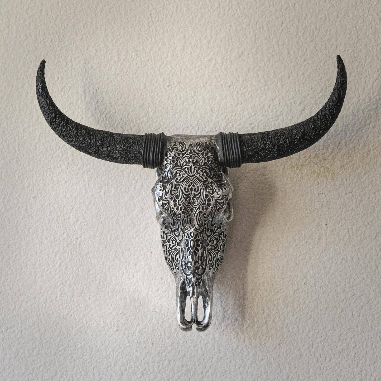 Carved Silver Cow Decorative Skull