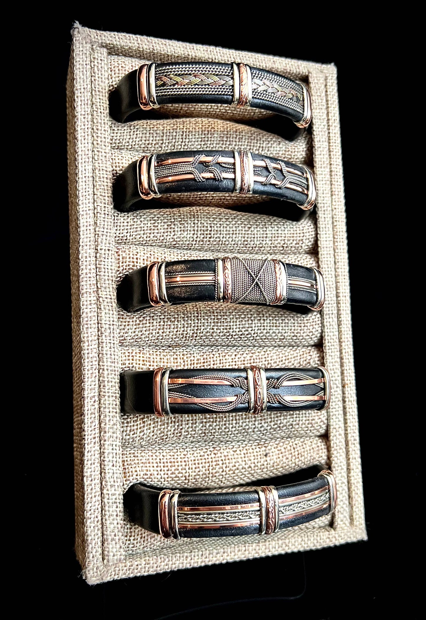 Large Black Leather Adjustable Cuff Bracelets for Men