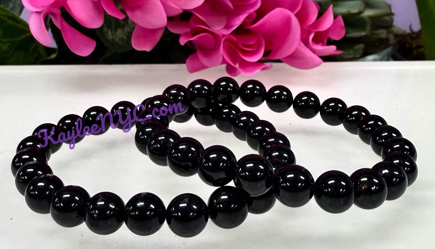 Natural Black Tourmaline 8mm Crystal Stretch Bracelet 7.5"