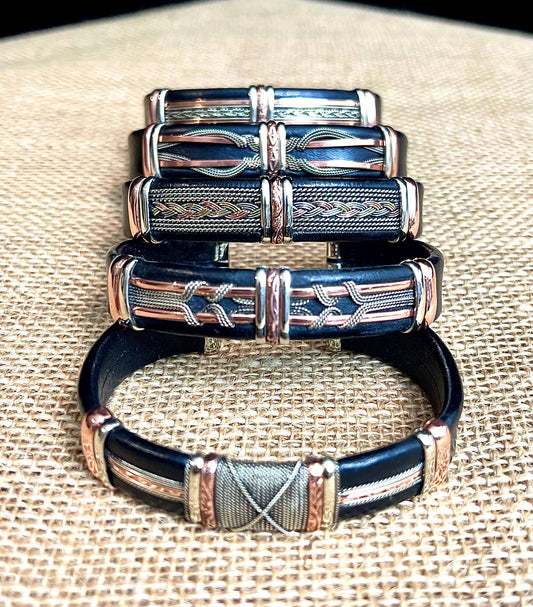 Large Black Leather Adjustable Cuff Bracelets for Men
