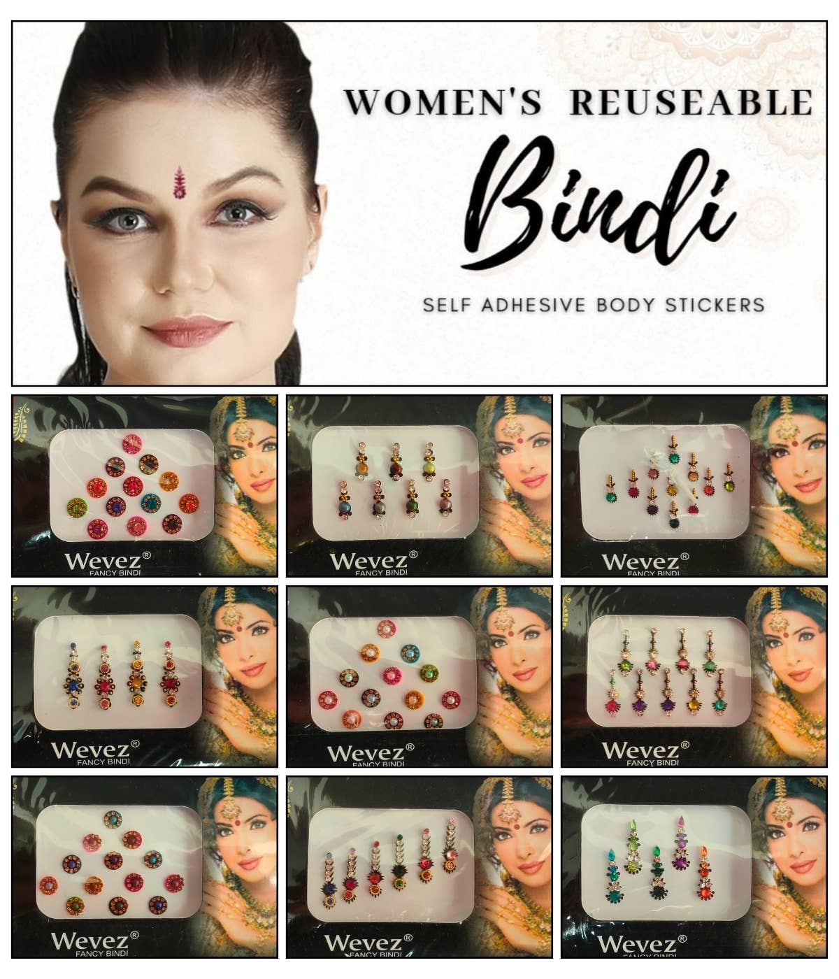 Women's Bindi Crystal makeup tattoo Stickers Dots Mix Design
