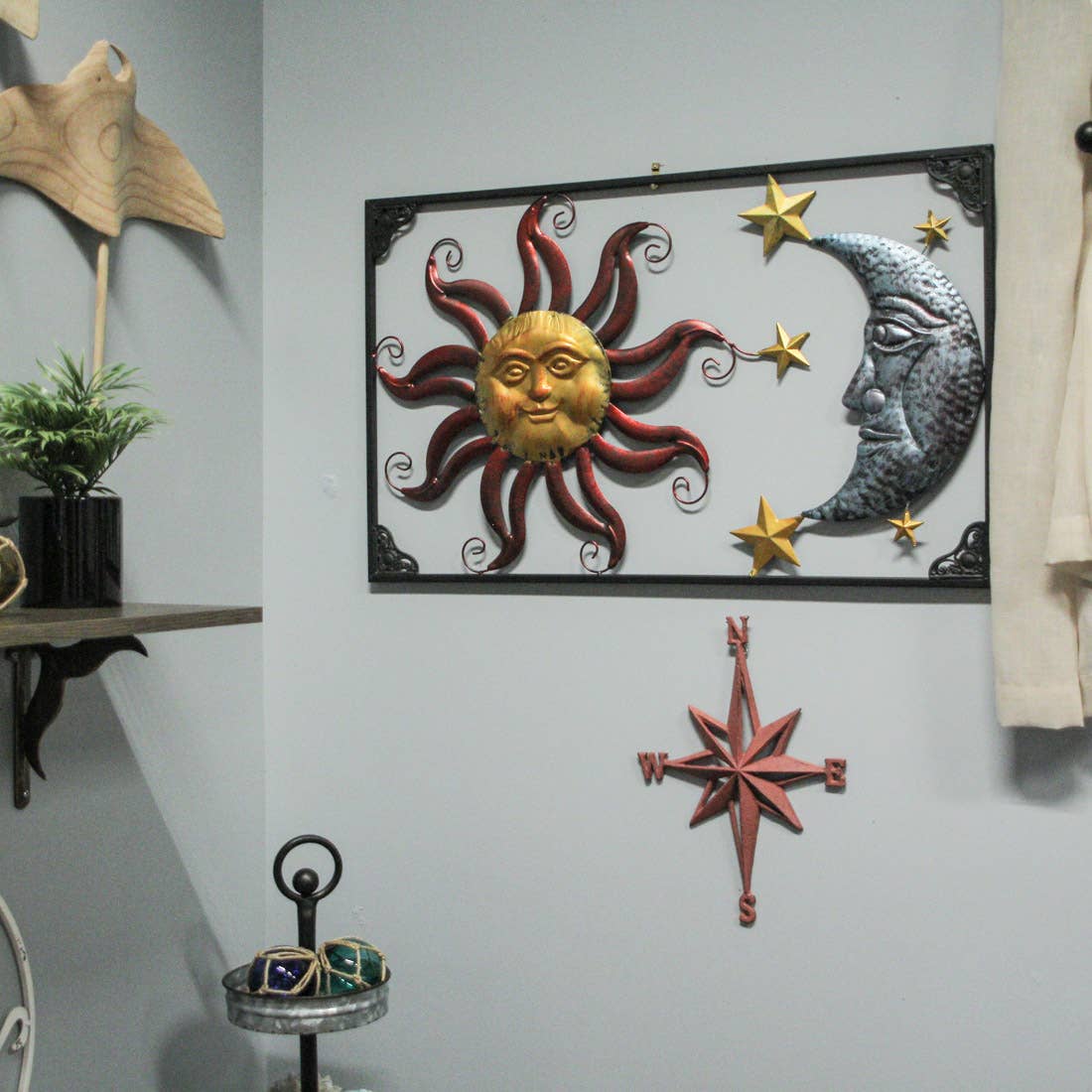 Tri-Tone Sun Moon & Stars Indoor/Outdoor Metal Wall Art