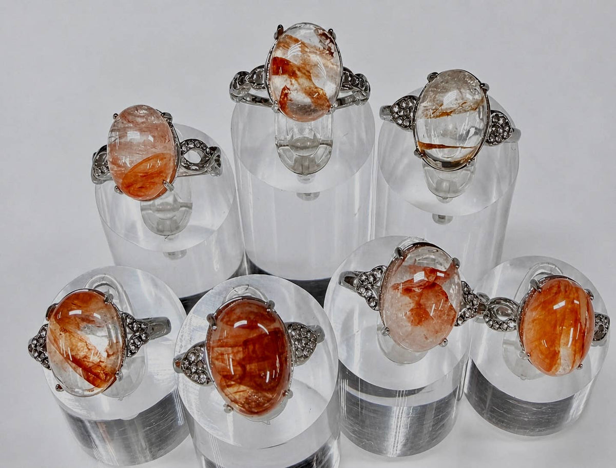 Natural Hematoid (Fire Quartz) Stainless Steel Ring 10x14mm