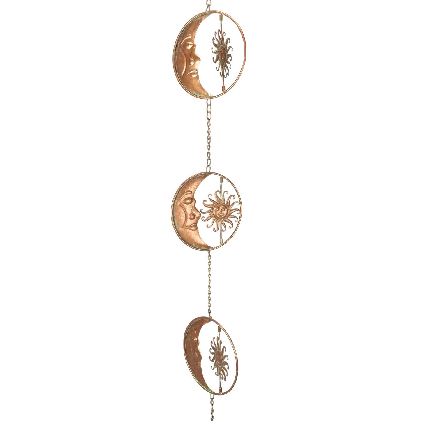 80-Inch Metal Rain Chain with Celestial Crescent Moon & Sun: Copper