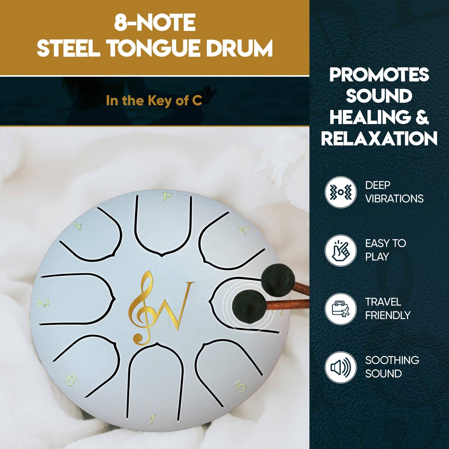 6-Inch 8-Notes Steel Tongue Relaxing Meditation Rain Drum: Red